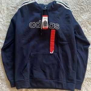 Adidas Men’s Stripe Fleece Pullover Long Sleeve Hoodie, Dark Blue, Medium. New.